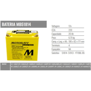 BATERIA MOTOBATT AGM MB51814 (XTZ19LS) BMW R1200RT / K1600GT