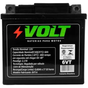 Bateria VOLT YTZ6 (6VT) Titan 150 MIX 09 E/D/ BROS 150 MIX FAN 125 / 150 09