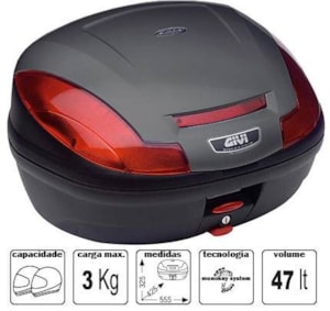 Bau Givi E470N Monolock SIMPLY 47L Preto Plástico C / Lente Vermelha Traseiro