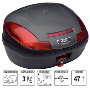 Bau Givi E470N Monolock SIMPLY 47L Preto Plástico C / Lente Vermelha Traseiro