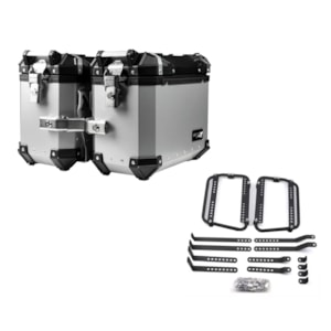 BAU LATERAL GP TECH 30L ALUMINIO POLIDO UNIVERSAL PAR + SUPORTE MULTI FUNCIONAL 