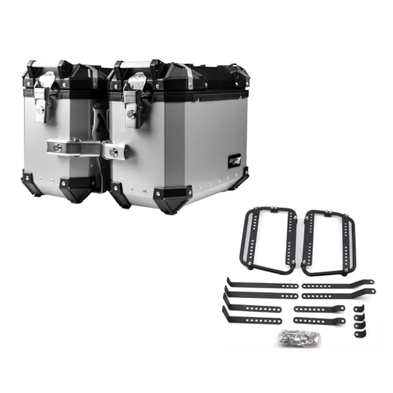 BAU LATERAL GP TECH 30L ALUMINIO POLIDO UNIVERSAL PAR + SUPORTE MULTI FUNCIONAL 