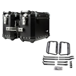 BAU LATERAL GP TECH 30L ALUMINIO PRETO UNIVERSAL PAR + SUPORTE MULTI FUNCIONAL 