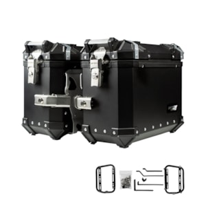 BAU LATERAL GP TECH 30L ALUMINIO PRETO UNIVERSAL PAR + SUPORTE MULTI FUNCIONAL 