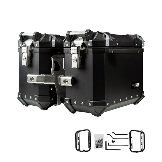 BAU LATERAL GP TECH 30L ALUMINIO PRETO UNIVERSAL PAR + SUPORTE MULTI FUNCIONAL