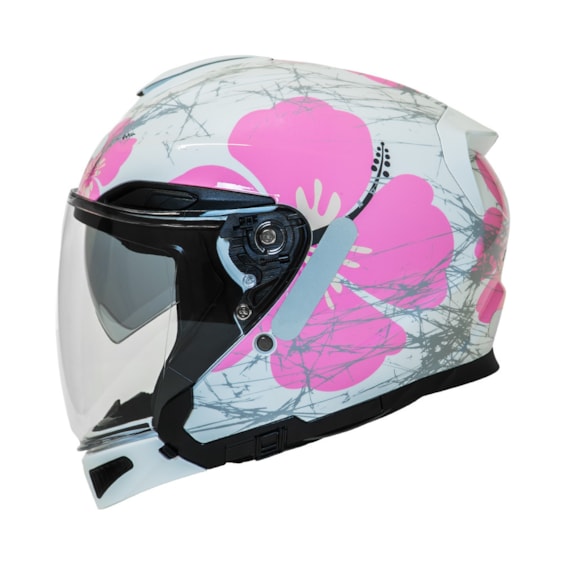 CAPACETE FEMININO GP TECH OPEN DUO R18 FLOWER ABERTO