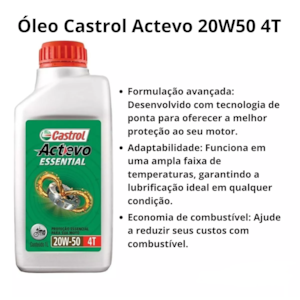 KIT 2 OLEO CASTROL ACTEVO ESSENTIAL 4T 20W50 