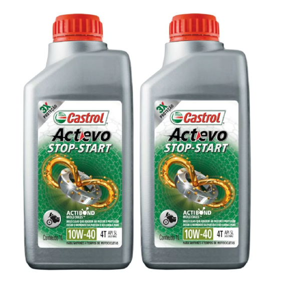 KIT 2 OLEO CASTROL ACTEVO STOP-START 10W40 4T SEMISSINTÉTICO 