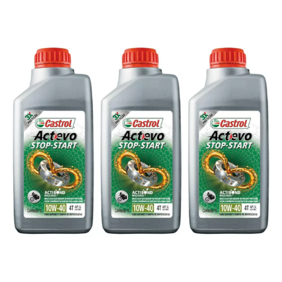 KIT 3 OLEO CASTROL ACTEVO STOP-START 10W40 4T SEMISSINTÉTICO 