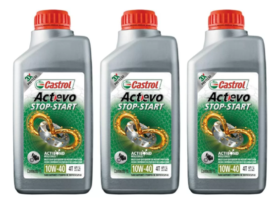 KIT 3 OLEO CASTROL ACTEVO STOP-START 10W40 4T SEMISSINTÉTICO 