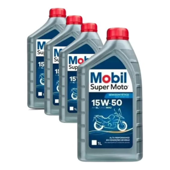 KIT 4 OLEO MOBIL 4T MX 15W50 SUPER MOTO SEMI SINTETICO
