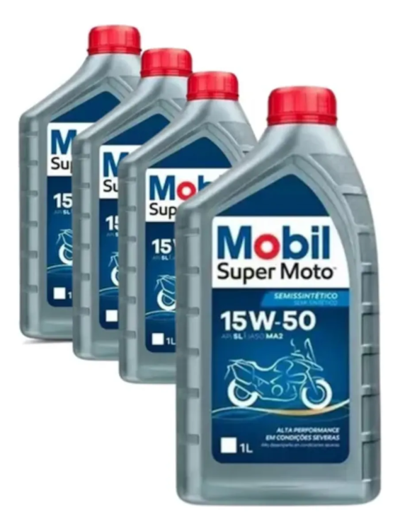 KIT 4 OLEO MOBIL 4T MX 15W50 SUPER MOTO SEMI SINTETICO