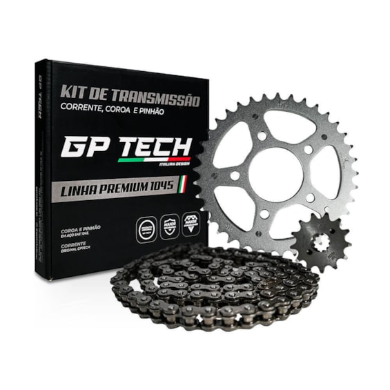KIT TRANSMISSÃO RELAÇÃO GP TECH YBR 125 / FACTOR S/ RETENTOR (C-45 P-14T 428H-118L)