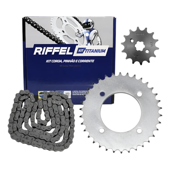 KIT TRANSMISSÃO RELAÇÃO RIFFEL BIZ100 13-15 S/ RETENTOR (C-34 P-14 428H-108L) TITANIUM