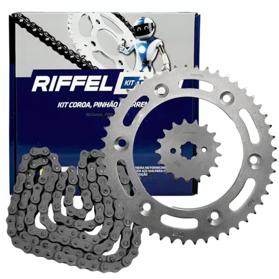 KIT TRANSMISSÃO RELAÇÃO RIFFEL BROS 150 C/ CORRENTE KMC S/ RETENTOR