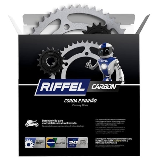 KIT TRANSMISSÃO RELAÇÃO RIFFEL CB500 F/X/R CBR 500 13-18  C/ RETENTOR (C-41 P-15) S/ CORRENTE CARBON