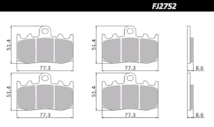 Pastilha Freio Fischer FJ2752PC BMW R1200 GS 04/12 (D) K 1200 GT ABS 02/07 / R1200 RT 06/13