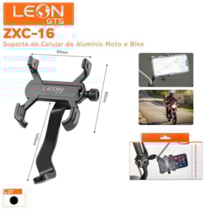 SUPORTE CELULAR P/ RETROVISOR ALUMINIO (TOMATE) HASTE 360° MOTO-BICICLETA PRETO ZXC-16